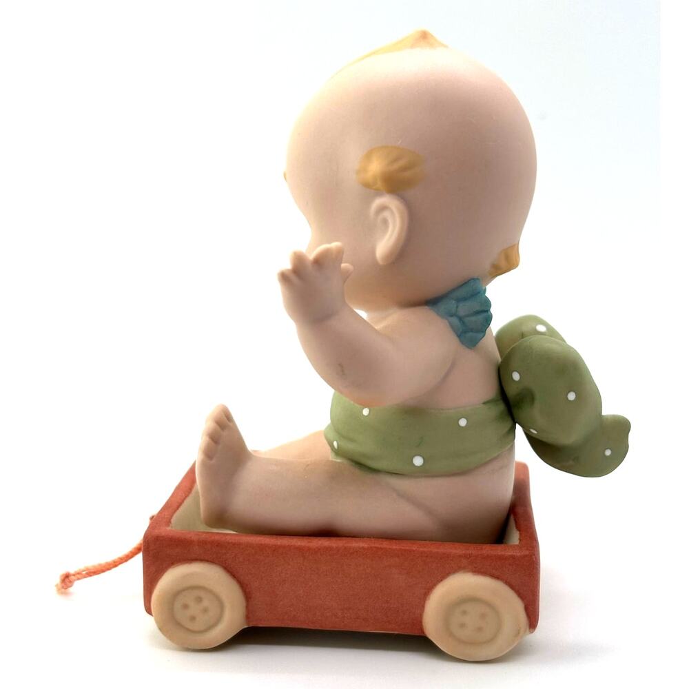 Vintage 1990's Enesco, Rose O'Neill Porcelain Kewpie Doll, in Christmas Wagon - Picture 4 of 6